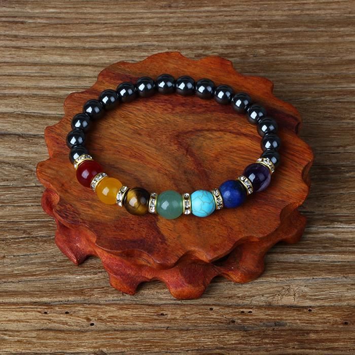 Bracelet Chakra Homme/femme En Pierre Volcanique Naturelle - Longueur 18 Cm élastique - Porte-bonheur, Diffuseur D'huiles Essentielles - 4