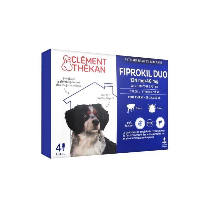 Clément Thékan Fiprokil Duo Chiens 10-20kg 4 pipettes