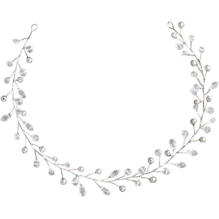 Bandeau Cheveux Mariée Strass Cristal WUSJCOF - Vigne Argentée, Fil De Cuivre Flexible