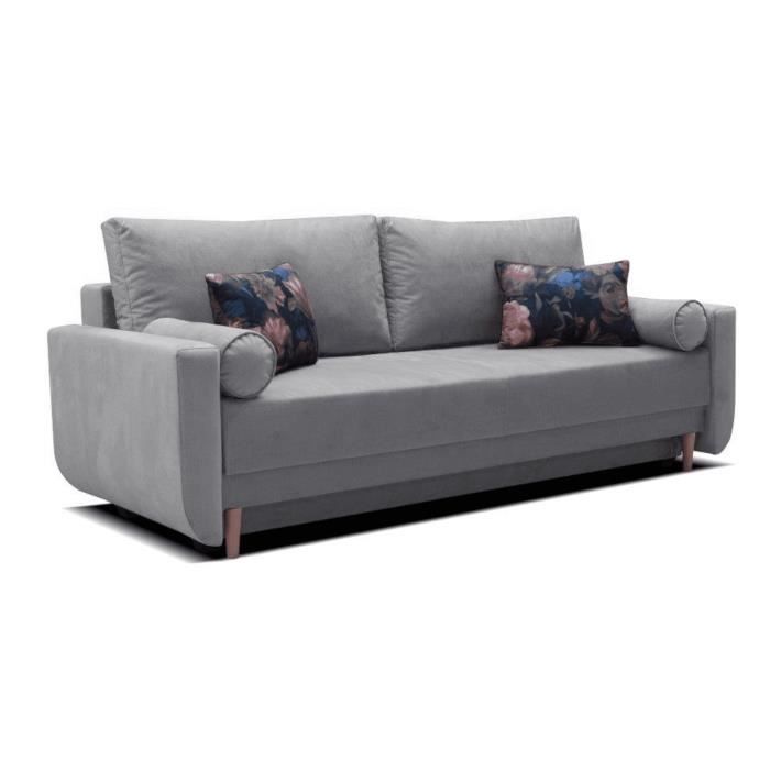 Canapé en lit convertible avec coffre de rangement - en tissu - salon & séjour - 215x92x92 cm - ZUMBA - Gris clair (Fancy 05)