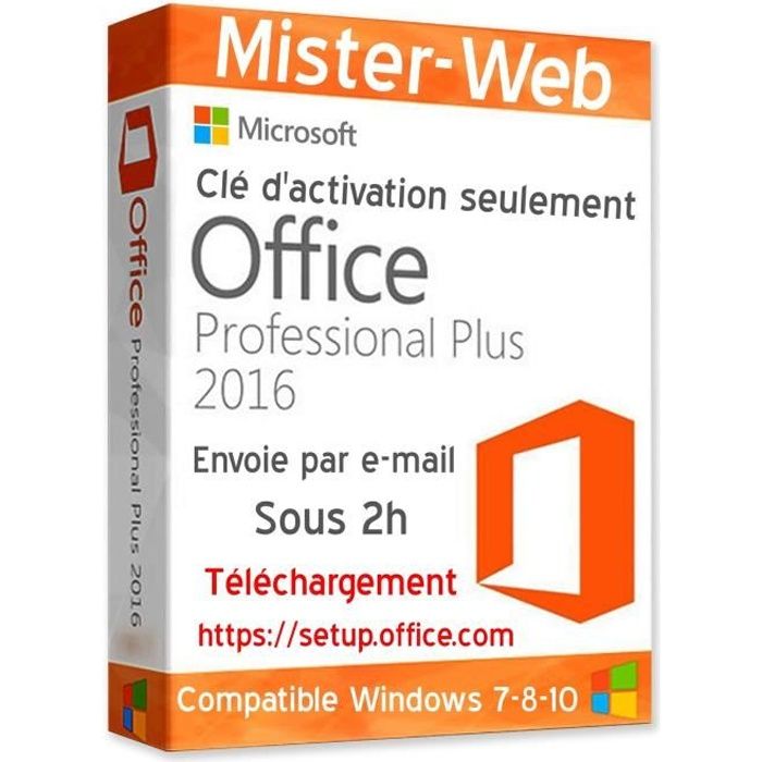 Microsoft Office Pro Plus 2016 clé licence dactivation  seulement la clé pas de CD envoie par e-mail