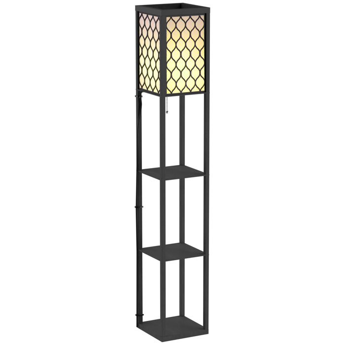 Lampadaire étagère - HOMCOM - lampe 4 niveaux motif nid dabeille décoration contemporaine - MDF - 26x26x160cm - noir