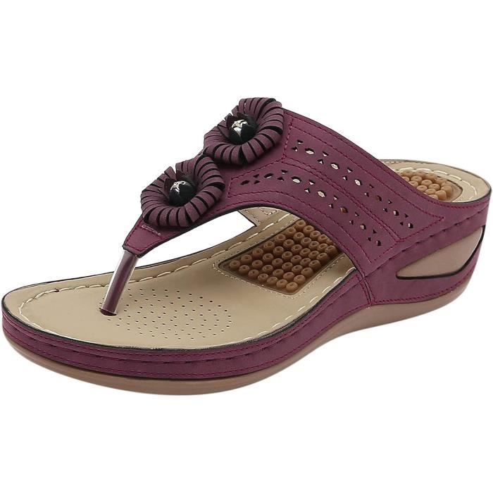 Sandales Femme Orthopédiques Confortables - Plateforme Basse, Bout Ouvert - Cuir Synthétique, Semelle Antidérapante