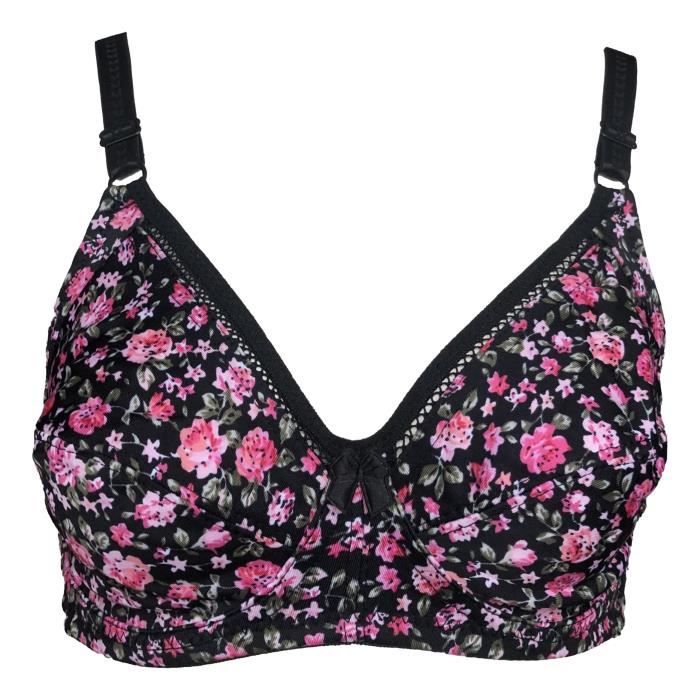 Soutien-gorge Coton Noir 90D, Broderies Fleurs, Sans Armatures, Neuf Avec étiquettes