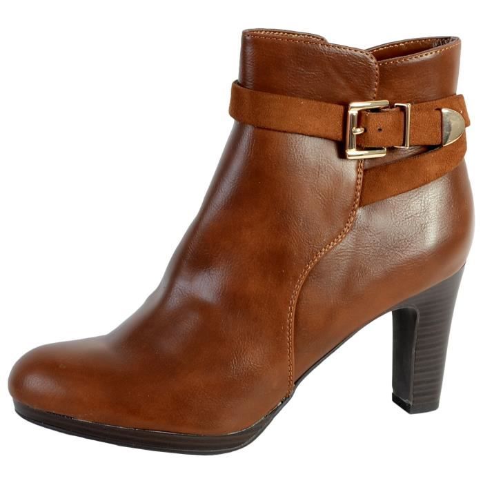 Bottine Femme - The Divine Factory - QL3815 - Talon Aiguille - Hauteur Moyenne - Camel