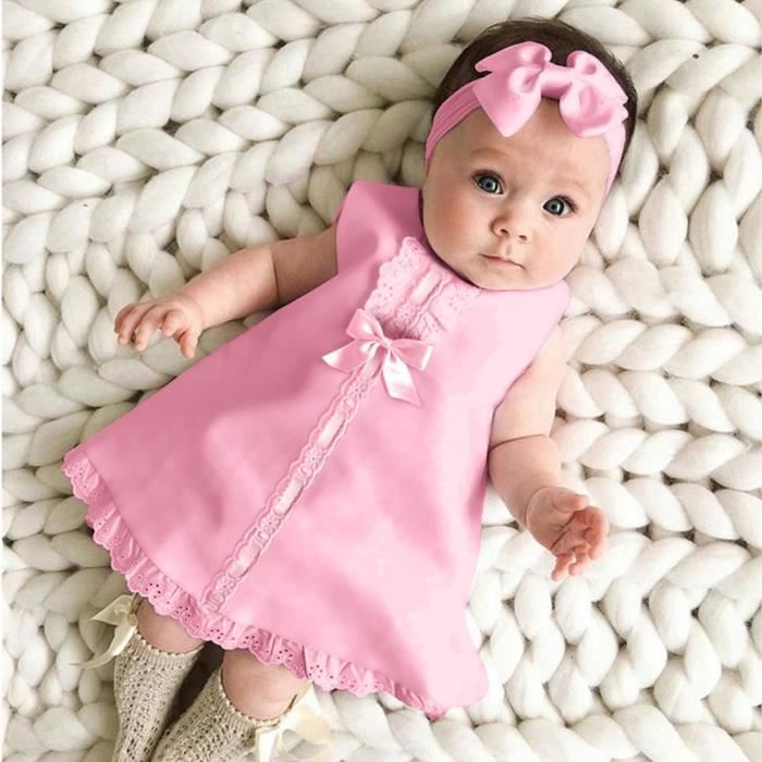 OS Nouveau ne bebe fille sans manches decontracte Maxi Bow robe bandeau ensemble tenue Rose Rose Cdiscount Pret a Porter