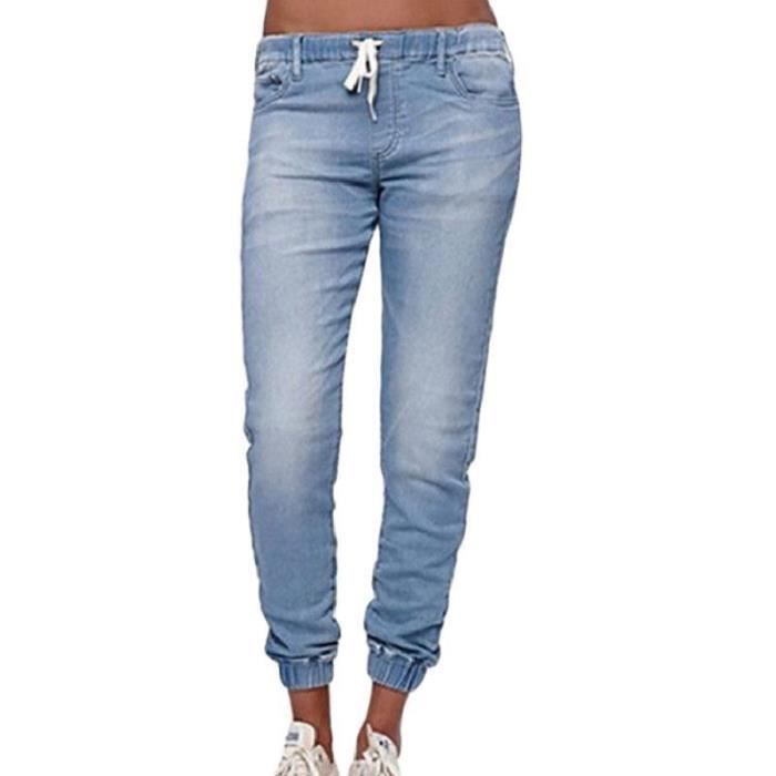 FUNMOON Jeans Femme Lacé Lavé Close-Up Bloomer Personnalité Mode Casual