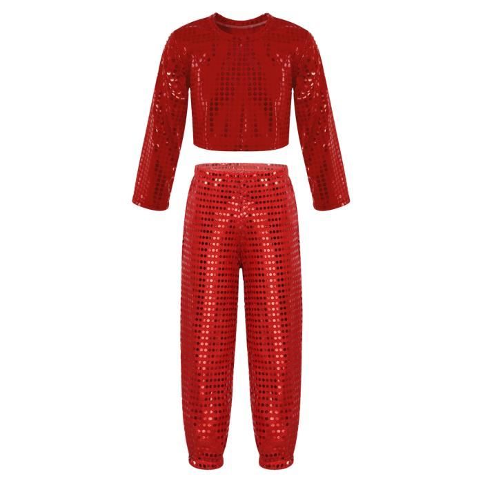 Inhzoy Ensemble de Vetements Danse Moderne Jazz Enfant Fille Paillettes  Brillant Tenue Danse Hip Hop avec Pantalon Sport 3-10 Ans A rouge -  Cdiscount Prêt-à-Porter