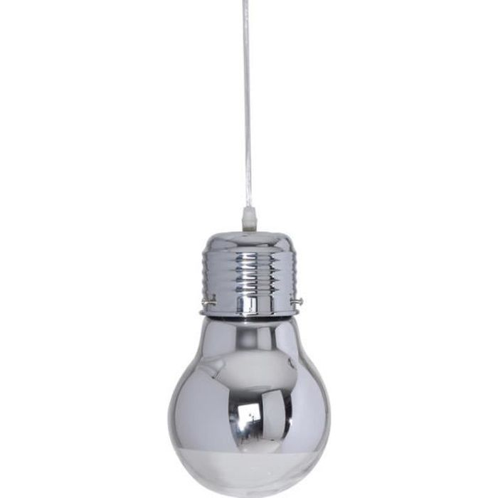 suspension forme ampoule en verre et métal chromé diamètre 15cm bulb gris gris