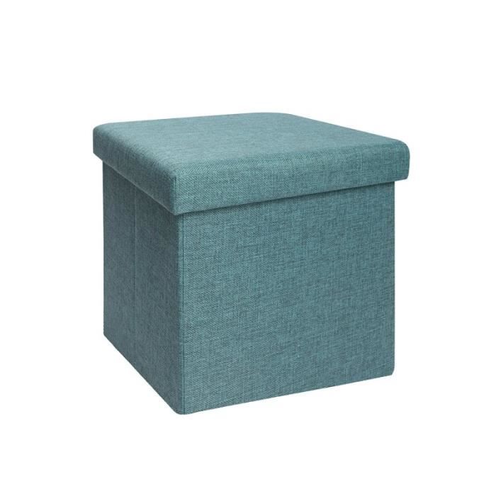 BAKAJI Pouf De Rangement Rectangulaire Simili Cuir Bleu - Assise Rembourrée - Structure Bois - 45x35x35 Cm