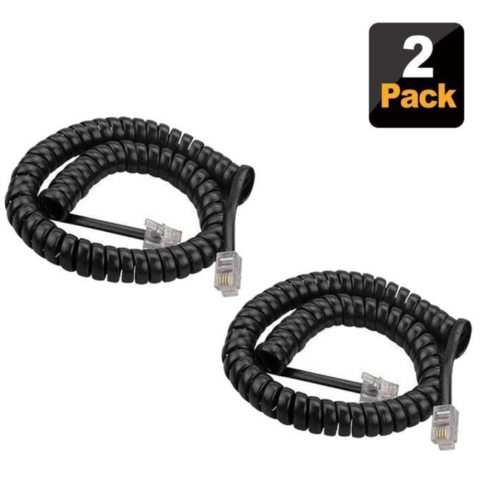 Câble Spiralé Téléphone RJ9 - 3m Déroulé - Pour Combiné - Lot De 2 - Duttek