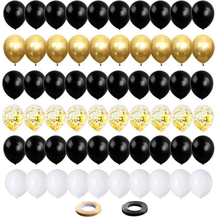 Ballons Or Blanc,60 Pcs 12 Pouces Or Blanc Confettis Latex Ballons Pour Mariage Anniversaire
