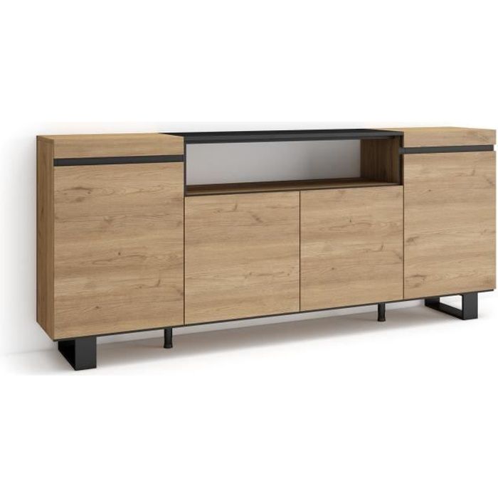 Buffet salon et cuisine Meuble de Rangement Commode 200x35x87cm 4 Portes Chêne et noir RF2281 Buffet salon et cuisine Meuble de Rangement Commode 200x35x87cm 4 Portes Chêne et noir RF2281