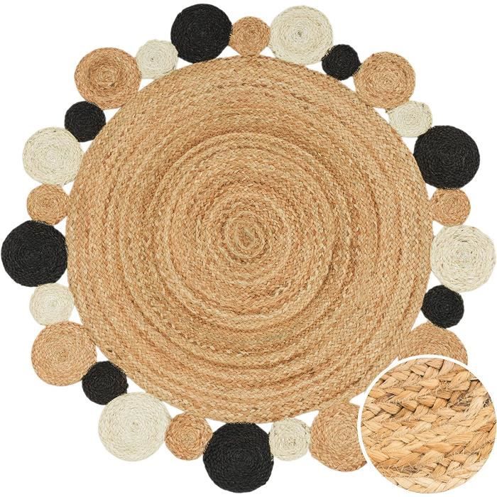 Tapis Rond En Jute Boho Paco Home 120cm - Fait Main, Style Ethnique - Pour Salon Ou Chambre