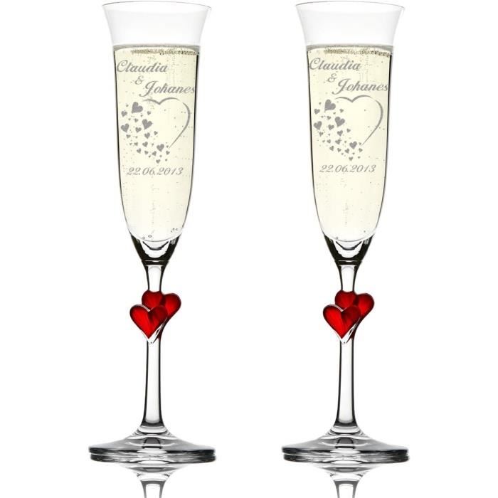 Stoelzle Lausitz Set Di 2 Flute Da Champagne 'L'Amour' Con Incisione Personalizzata - Nomi Nel Cuore - 175 Ml