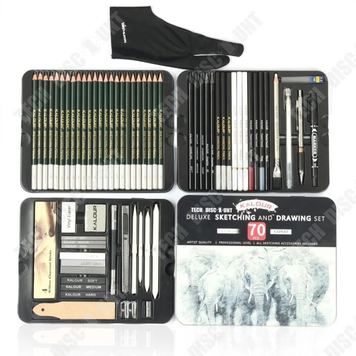TD® 70 pièces de crayons à croquis, coffret en fer, ensemble d'outils de croquis pour débutants, fournitures de peinture d'art