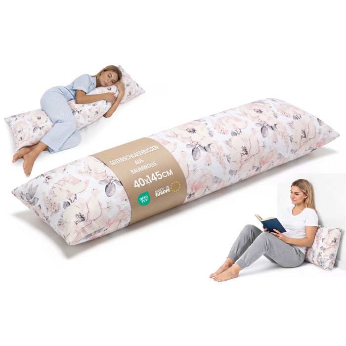 Traversin ergonomique 40x145 cm housse amovible – coussin maternité côté – Body Pillow bouclé doux respirant – Rose sauvage