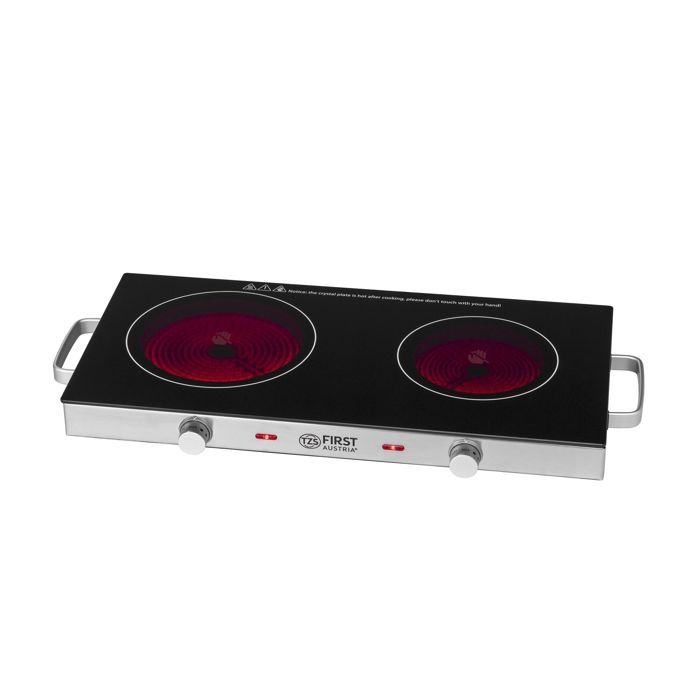 TZS First Austria Plaque de cuisson double en céramique - 2800W - Table de cuisson portable, infrarouge, Noir