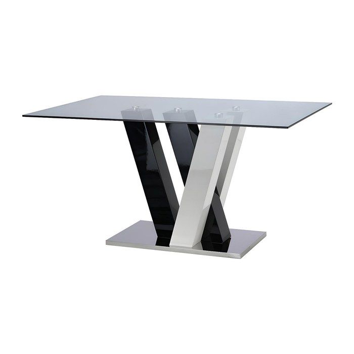 Table à manger WINCH - 6 couverts - MDF & Verre trempé - Noir & blanc