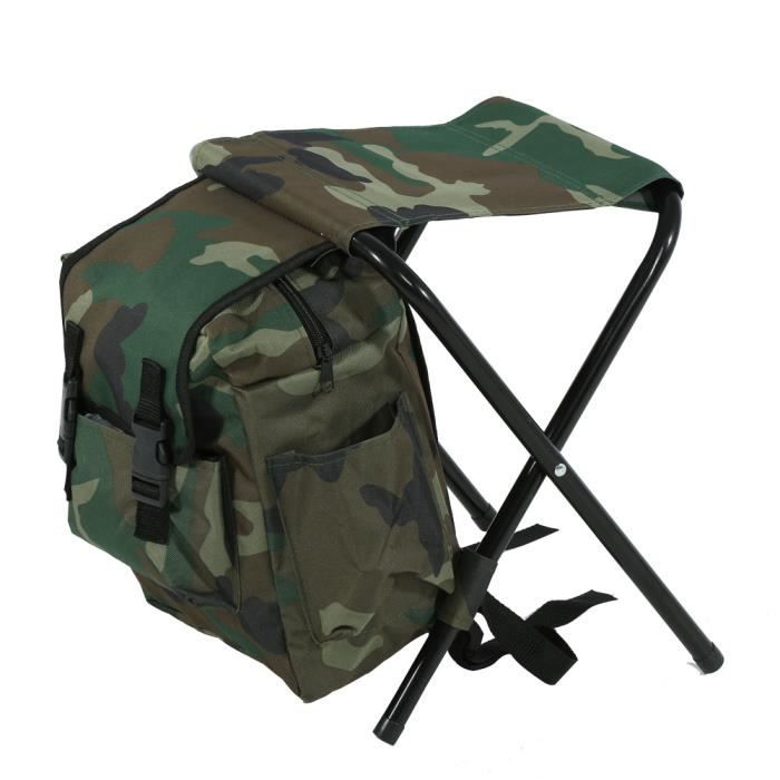 siège de transport pratique de tabouret de pêche avec sac de rangement Chaise pliante de sac à dos de camouflage sac à dos durable en tissu dOxford avec tabouret pour le camping en plein air