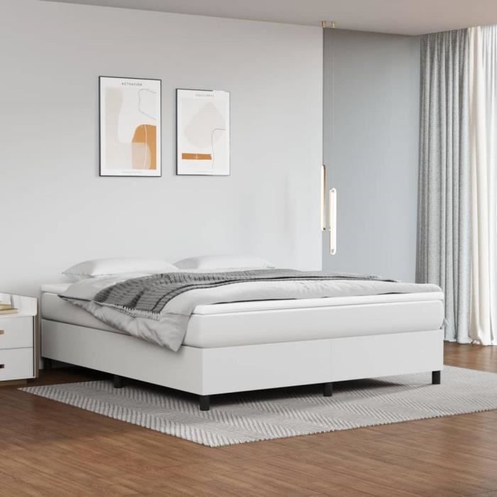 Sommier à lattes - VIDAXL - 160x200 cm - Similicuir Blanc - 2 places - Pieds inclus