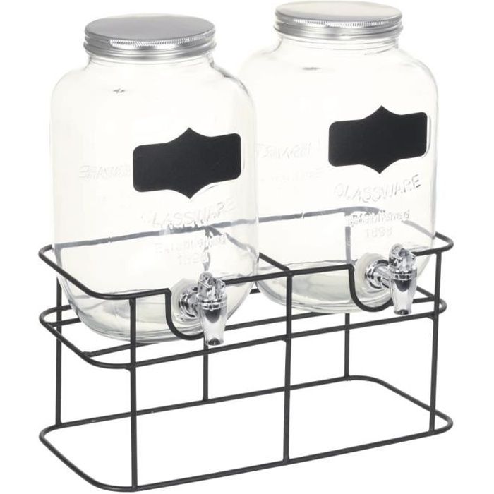 Vidaxl 2 pcs Distributeurs de boissons avec support 2 x 4 L Verre Noir - vue 2