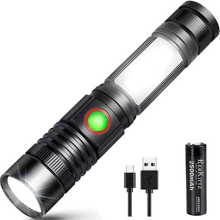 Torche Lampe de Poche,VIPITH LED USB Rechargeable Puissante Militaire Lampe COB Portable Zoomable Torche