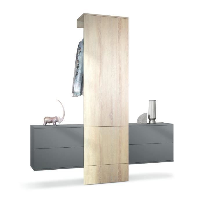 Vestiaire Garderobe Carlton Set 3 anthracite mat - chêne brut (157 x 193 x 35 cm) Vestiaire Garderobe Carlton Set 3 anthracite mat - chêne brut (157 x 193 x 35 cm)