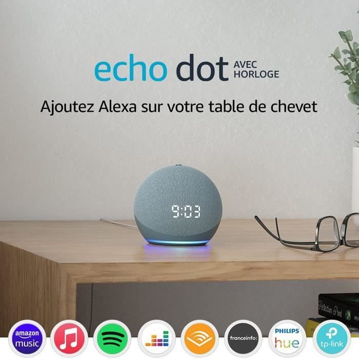 Echo Dot (5e génération, version 2022) avec horloge, Enceinte intelligente  avec horloge et Alexa