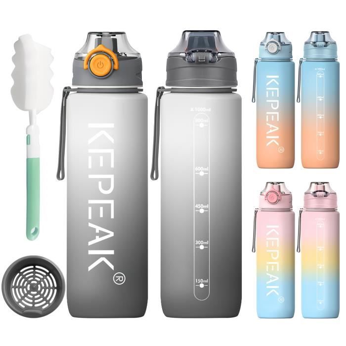 Gourde Sport 1 Litre, Bouteille d'eau avec Traqueur de Marqueur, Ouvrir