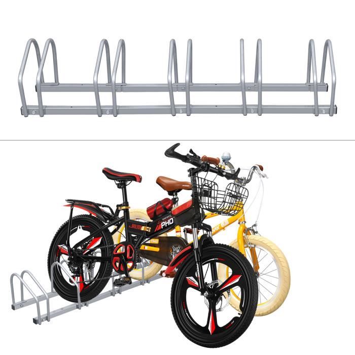 Izrielar Râtelier à vélos, pour 6 vélos, largeur de pneu 35 à 55 mm, montage au sol et au mur, support multiple, support galvanisé, argenté