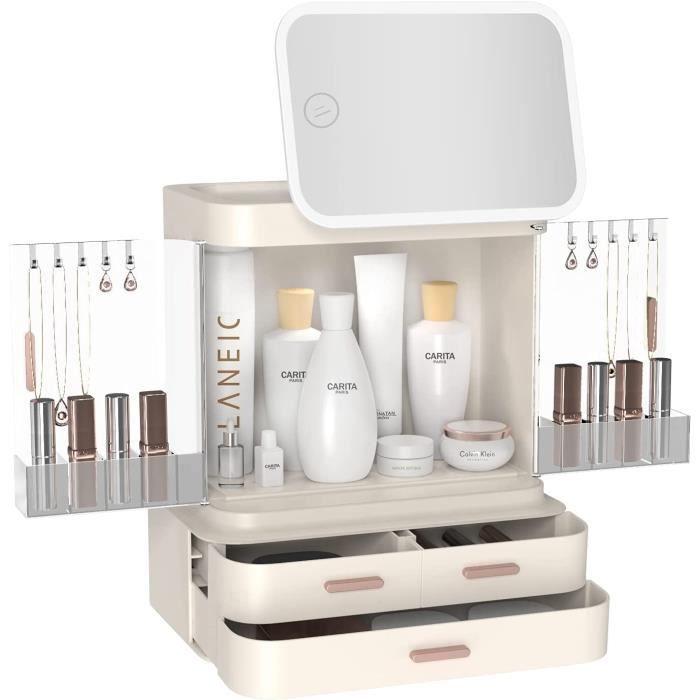 Boîte De Rangement Organisateur Pour Maquillage, Blanc Avec Miroir Et Tiroir - Neuf Avec étiquettes