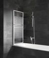 Pare baignoire rabattable 70x118x140 cm, paroi de baignoire coulissante, 2 volets, verre décor rayures, profilé alu nature, Schulte-1