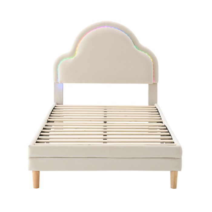 Lit fille 90x200 cm avec LED, Tête de lit en forme de nuage réglable en