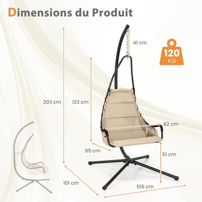 Outsunny Support Chaise Suspendue XXL – Cadre Métal Robuste En Forme X + C, Rotation 360°, Charge 120 Kg, Idéal Intérieur & Extérieur, Noir
