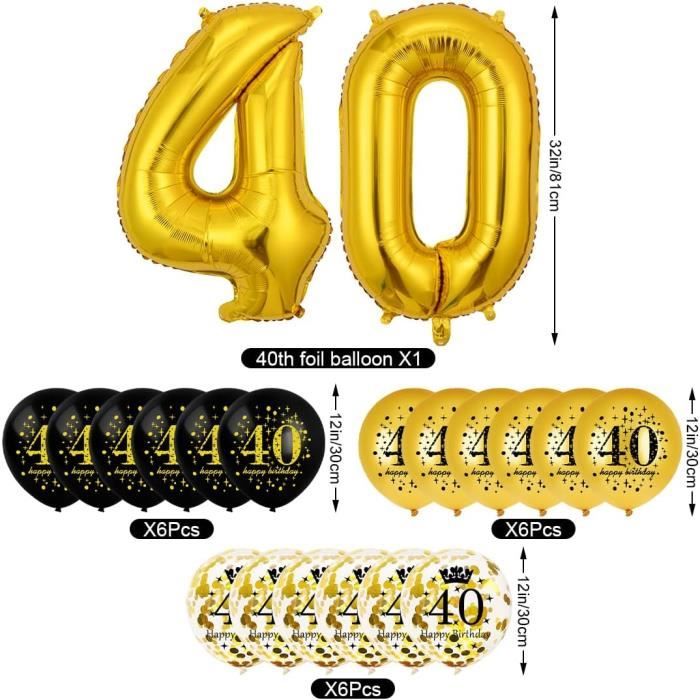 Décoration Anniversaire 40 Ans Noir Et Or - Ballons Nombre 40, Bannière, Guirlande - Kit Complet Fête