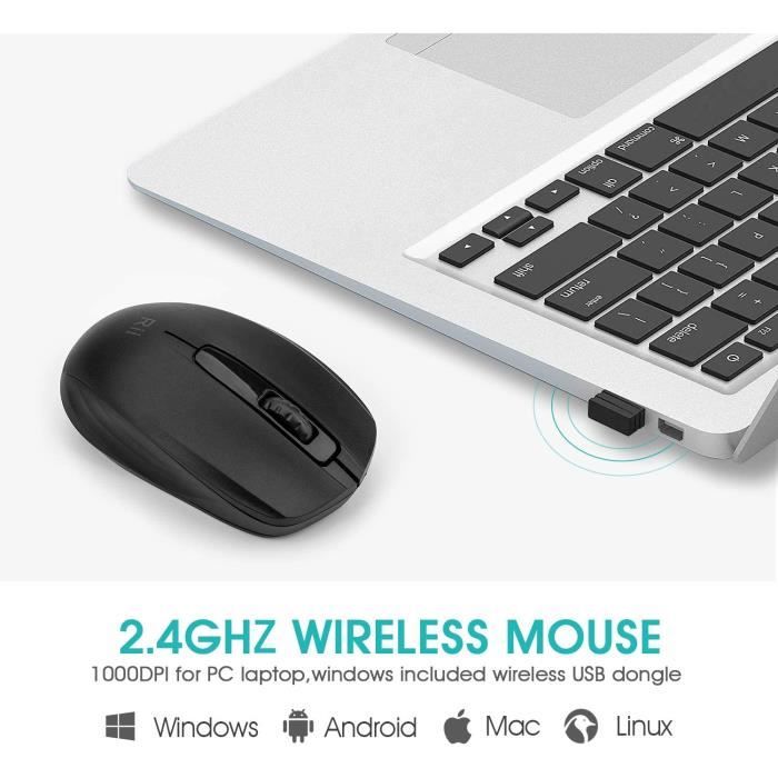 Souris Sans Fil Silencieuse - 3 DPI Réglables - RGB 7 Couleurs - Rechargeable - Pour PC, Portable, Mac - Noir