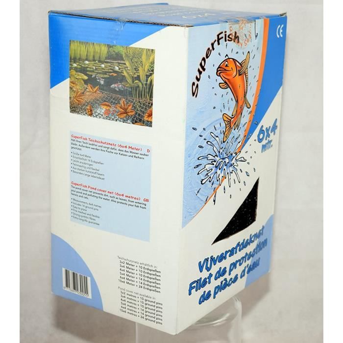 Filet De Protection Pour Bassin Superfish - 6x4 M Avec 14 Piquets - Anti-Héron & Prédateurs