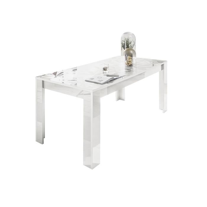 Table à manger blanc laqué brillant design NEWLAND L 185 x P 90 x