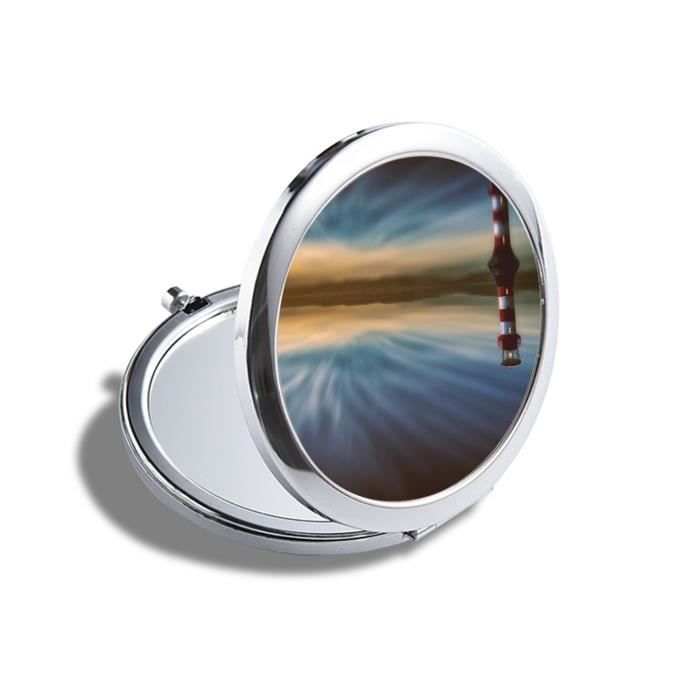 Miroir de Poche en Métal - Phare Rouge et Blanc sur mer Calme Soleil Levant  - (Diamètre 70 mm) - Cdiscount Au quotidien