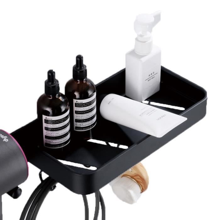 Support Mural Adhésif Pour Sèche-cheveux Et Accessoires - Acier Inoxydable Noir 38x13x10.3 Cm, Rangement Salle De Bain - 6