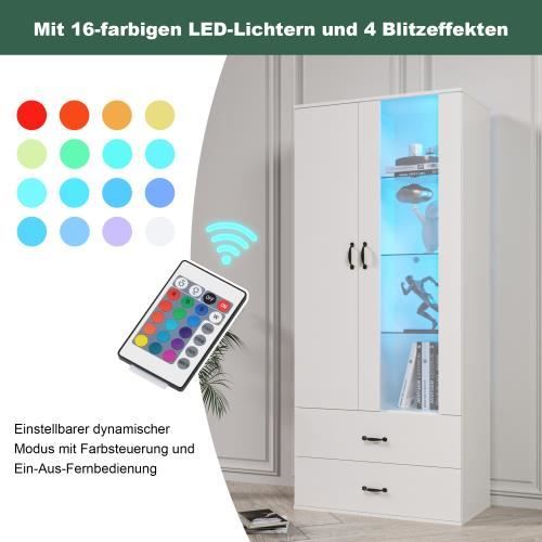 Merax Vitrine en verre avec éclairage LED - Armoire haute pour
