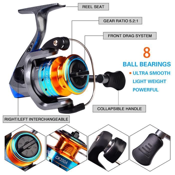 Moulinet De Pêche Portable, Cannes à Lancer Avec Moulinet à Fil De Poisson Accessoire De Peche Noir Et Vert 95101233