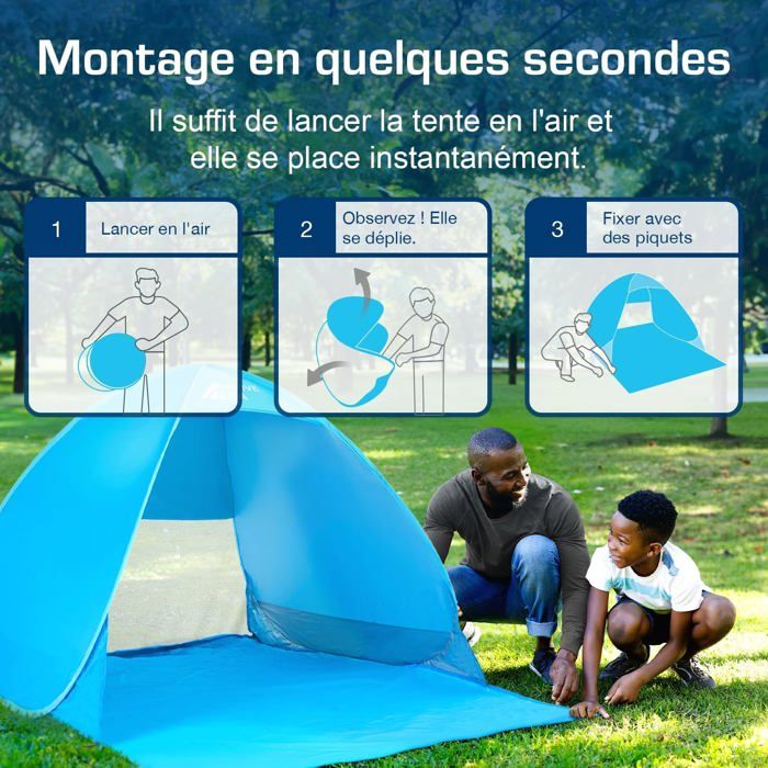 Tente De Plage Pop-up XL 4-5 Personnes – Protection UPF 50+ – Bleu Foncé