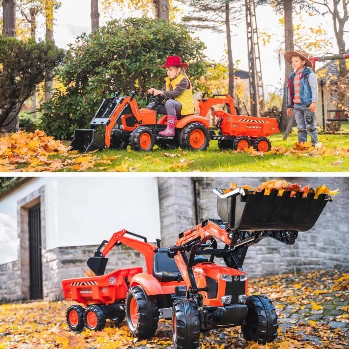 Tractopelle Kubota pour enfant - Bob - Tracteur à pédales avec excavatrice  et remorque basculante 4 roues, orange - Cdiscount Jeux - Jouets