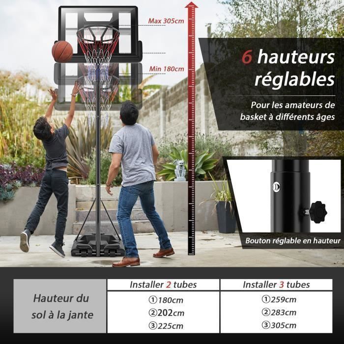 Panier de Basket-Ball sur Pied Mobile Hauteur Réglable Base