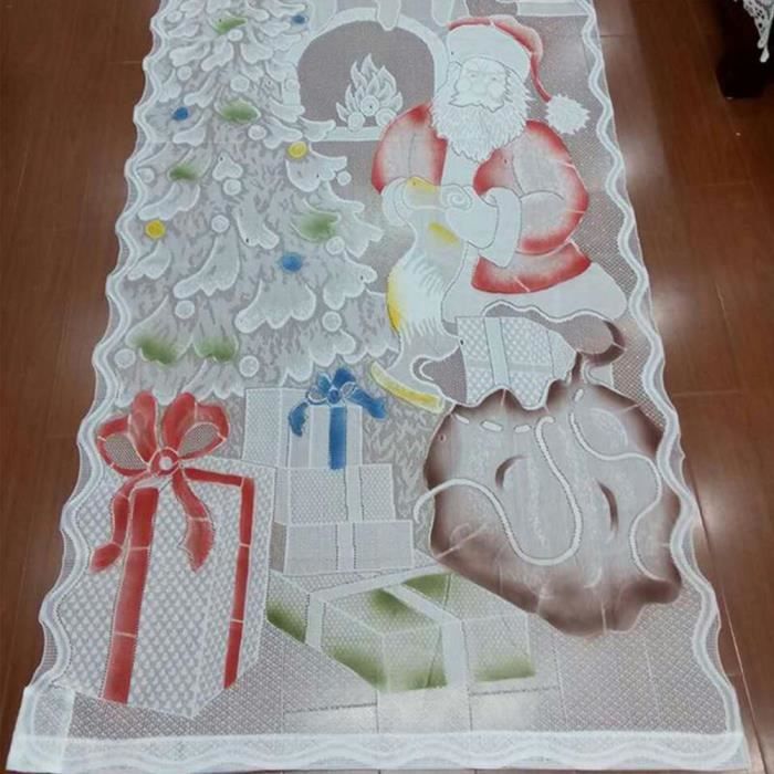 Rideau De Noël En Dentelle Avec Guirlande LED - 102 X 213 Cm, Motif Bonhomme De Neige, Blanc