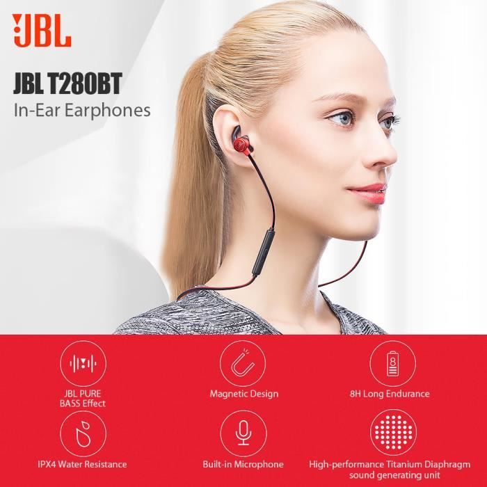 JBL T280 TWS Casque Ecouteur Sans Fil Bluetooth avec Etui de Chargement  Sport Running Noir - Cdiscount TV Son Photo