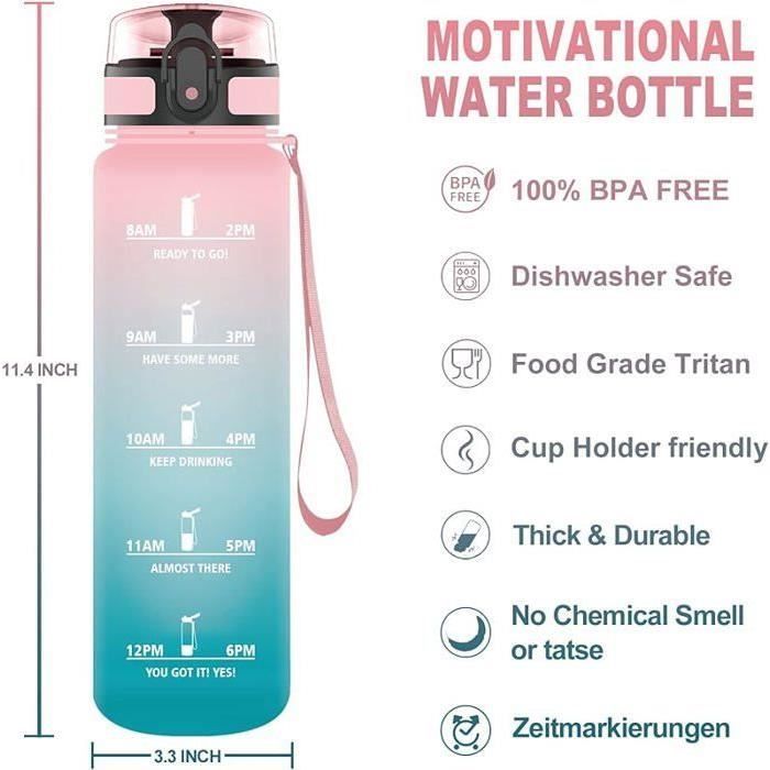 Vikaster Gourde sport, Gourde 1000ml, sans BPA, Étanche & Réutilisable, Convient Pour la Gym, Yoga, Camping, Sport, Gourde Randonnée, A-bleu Marine Mat