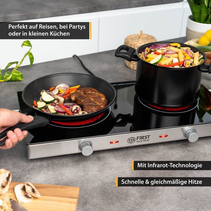 TZS First Austria Plaque de cuisson double en céramique - 2800W - Table de  cuisson portable, infrarouge, Noir - Cdiscount Electroménager